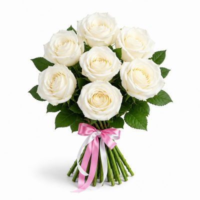 7 роз белая Кения, букет, доставка